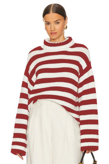 Woochic pull col montant rayée tricoté manches longues rose 1 S